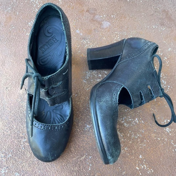 Born Shoes - Born retro leather black heeled lace up clogs sz 8